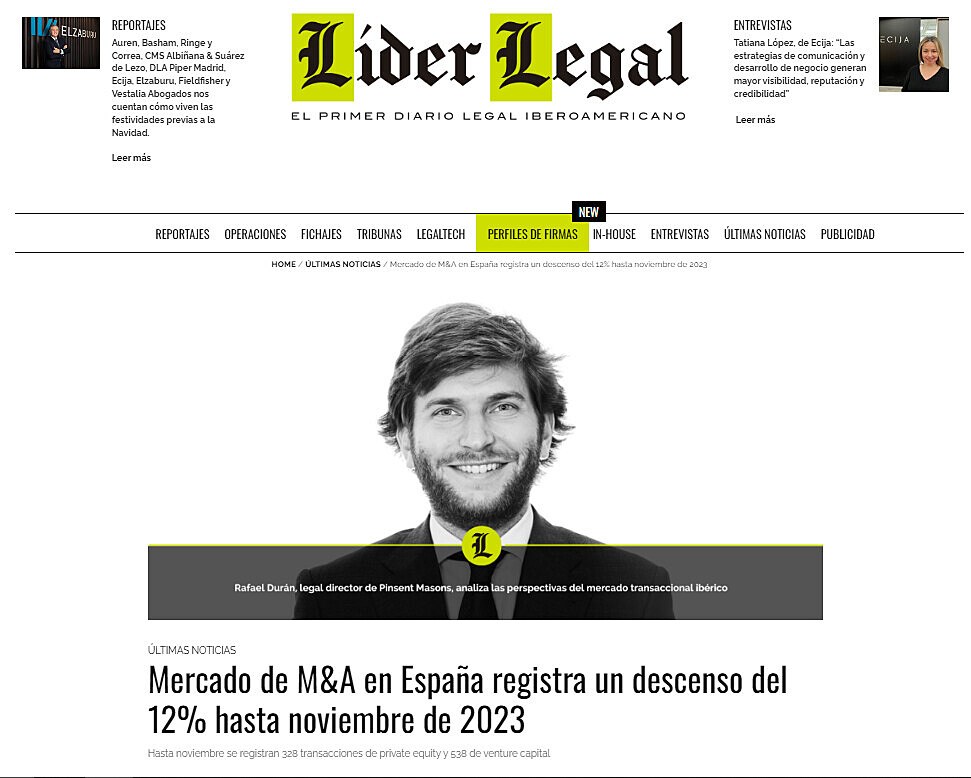 Mercado de M&A en Espaa registra un descenso del 12% hasta noviembre de 2023